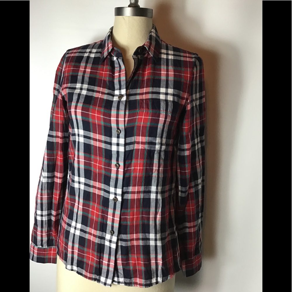 Madewell cotton long sleeve plaid blouse size XS